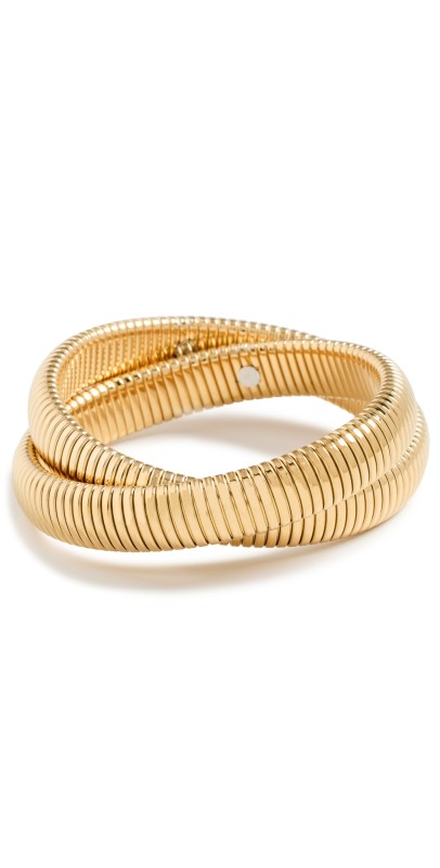 By Adina Eden Chunky Double Intertwined Snake Bracelet Gold