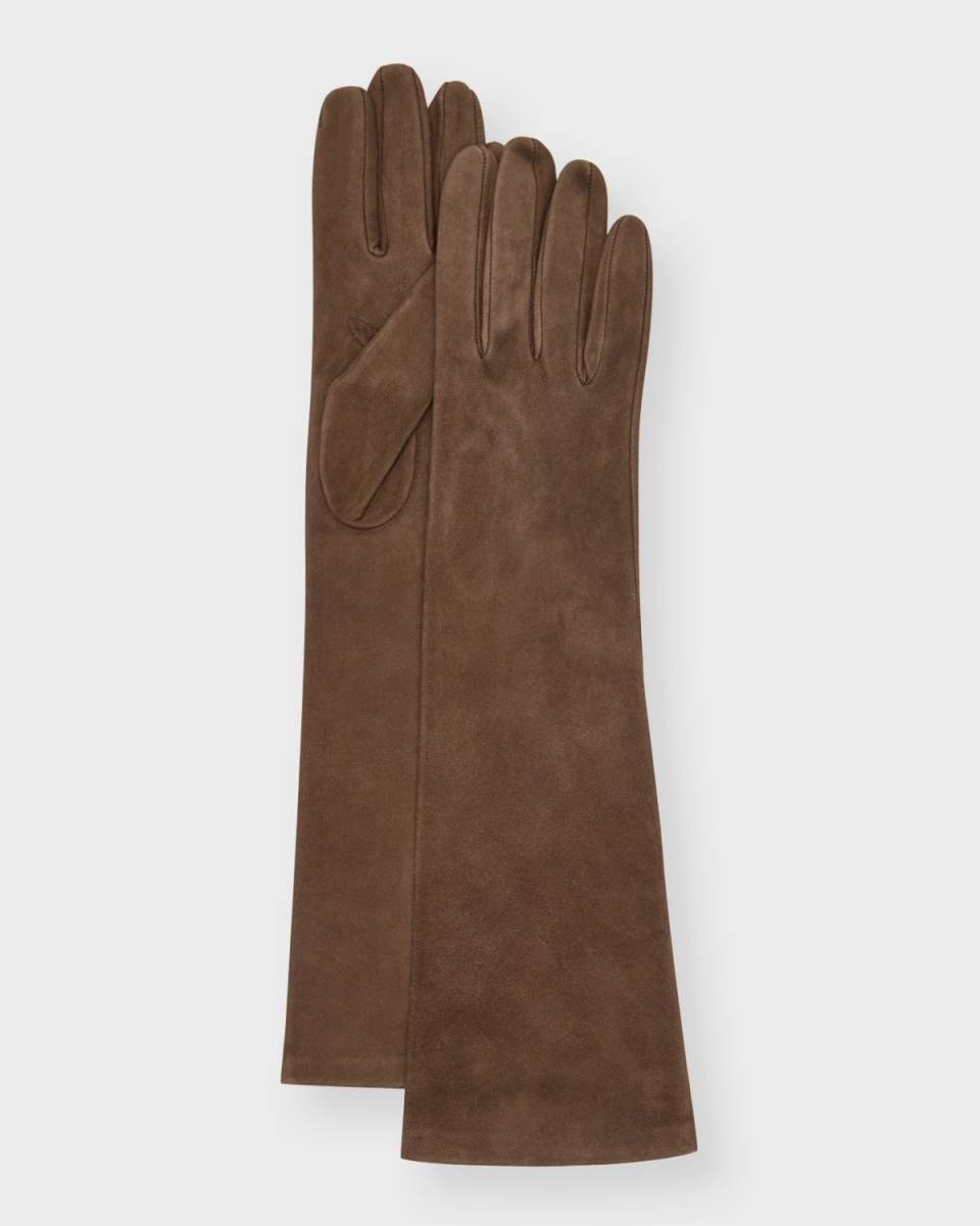 Long Silk-Lined Suede Gloves