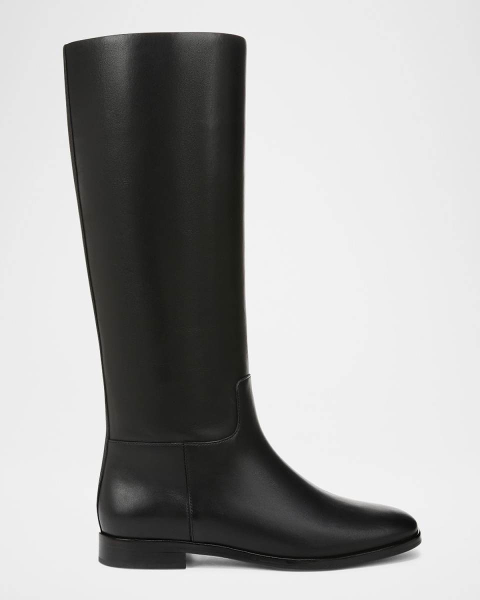 Leather Zip Knee Boots Wide Calf