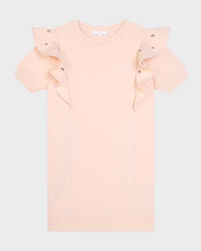 Girl's Embroidered Logo-Print Dress W/ Ruffle Trim, Size 4-5