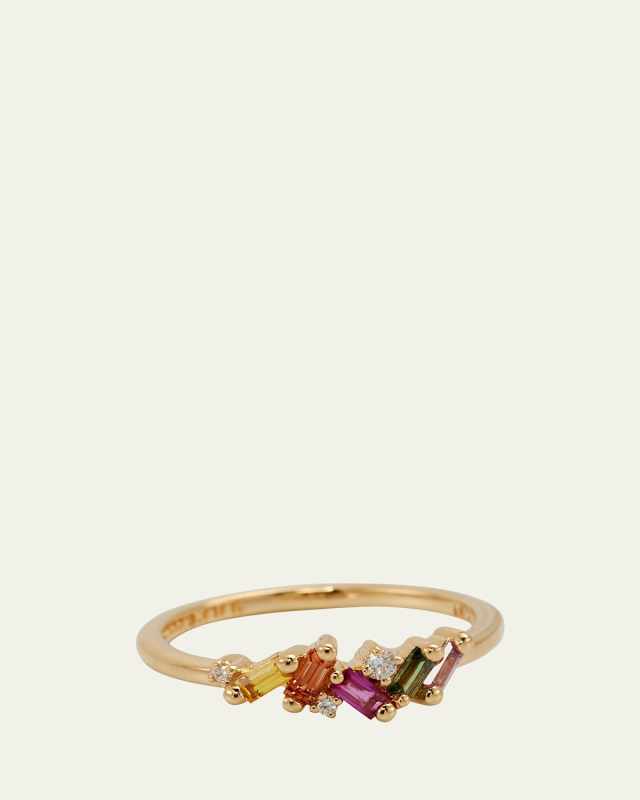 Rainbow Sapphire and Diamond Fireworks Mini Ring in 18K Gold