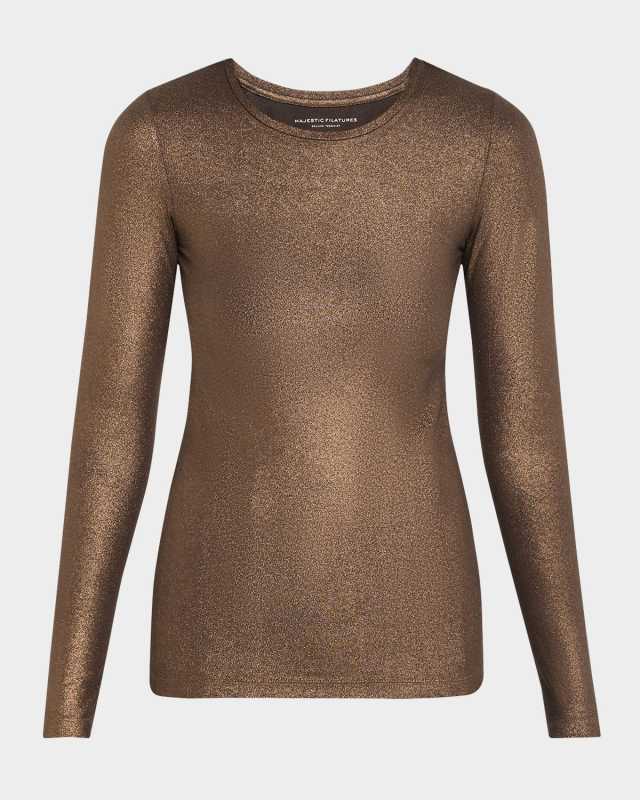 Metallic Long-Sleeve Viscose Tee
