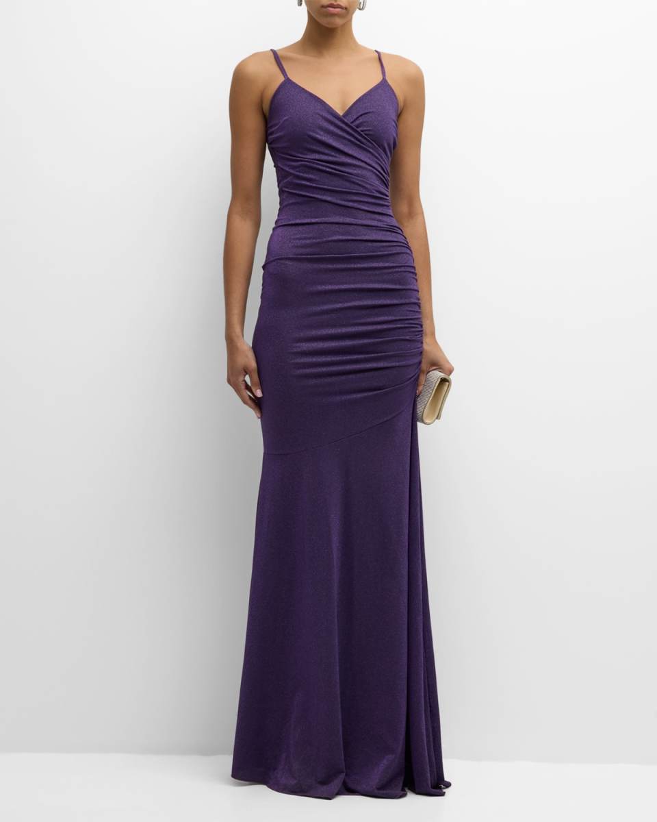 Sleeveless Ruched Shimmer Column Gown