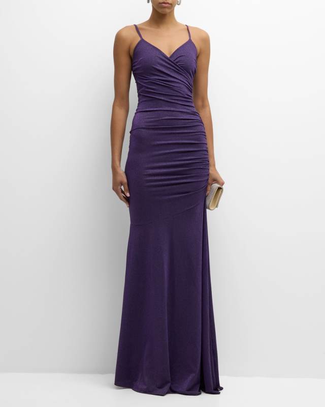 Sleeveless Ruched Shimmer Column Gown