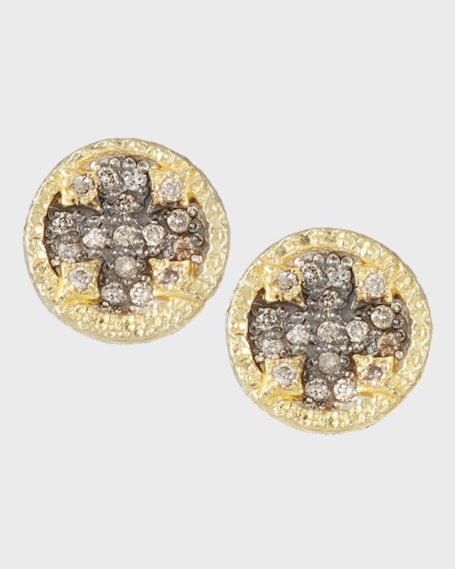Old World Diamond Pave Stud Earrings w/ 18k Gold