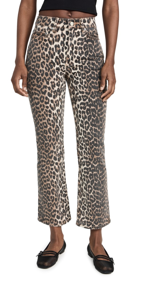GANNI Print Denim Betzy Cropped Jeans Leopard