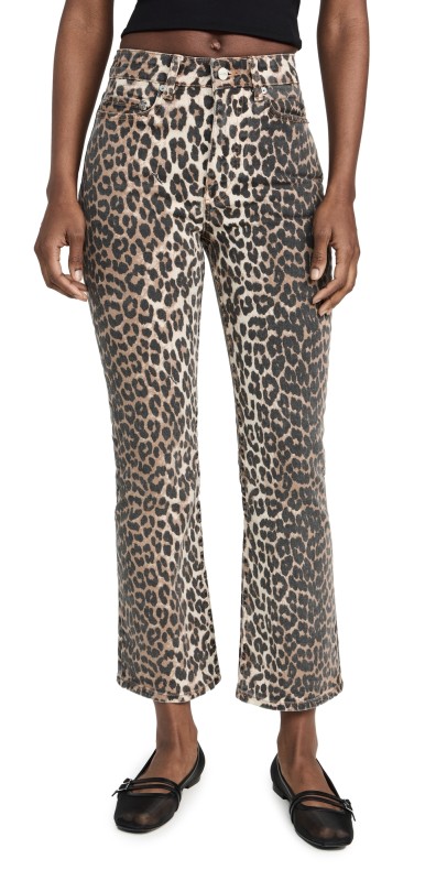 GANNI Print Denim Betzy Cropped Jeans Leopard