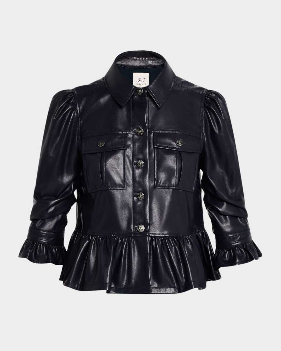 Delanie Ruffled Vegan Leather Jacket