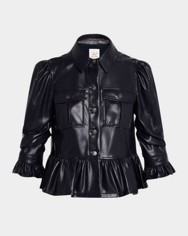 Delanie Ruffled Vegan Leather Jacket