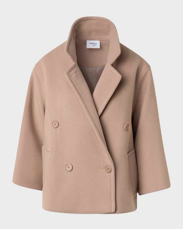 Wool Tricotine Double-Breasted Car Coat