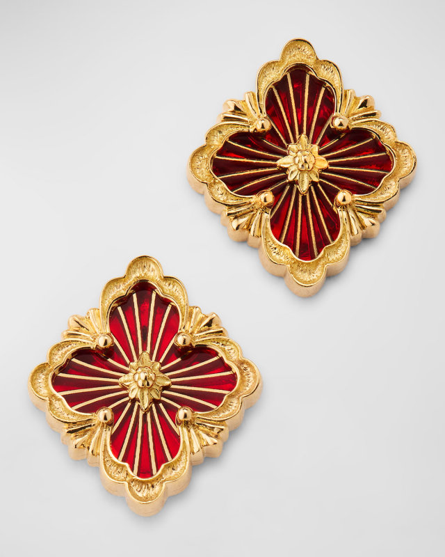 Opera Tulle Button Earrings with Red Enamel, Small