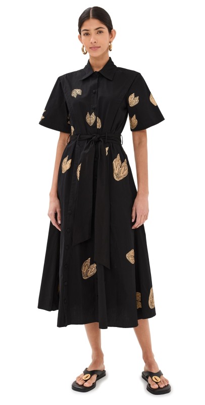 Prabal Gurung Short Sleeve Shirt Dress Black Gold