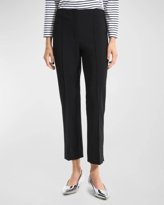 Pintuck Straight-Leg Tailored Crepe Pants