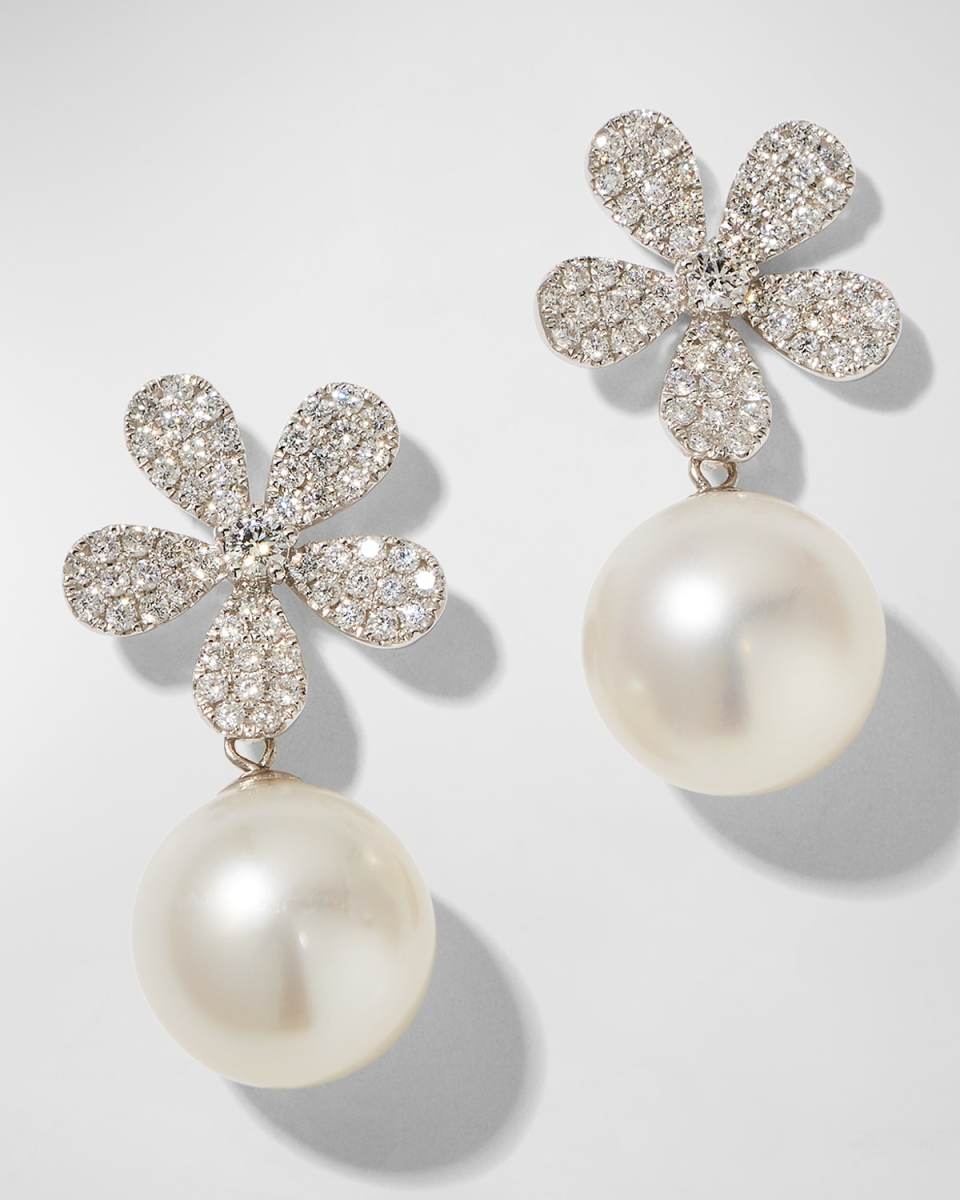 Fleur White Diamond & Pearl Earrings