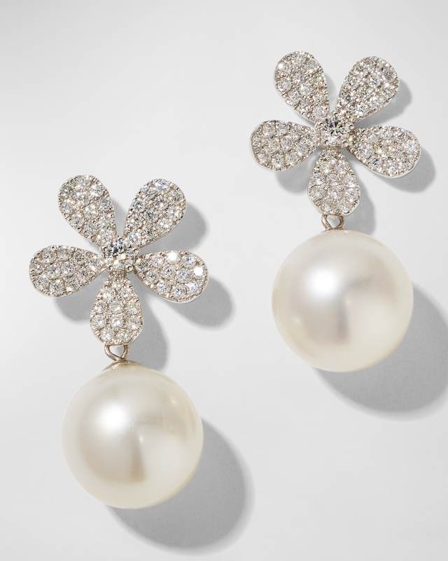 Fleur White Diamond & Pearl Earrings
