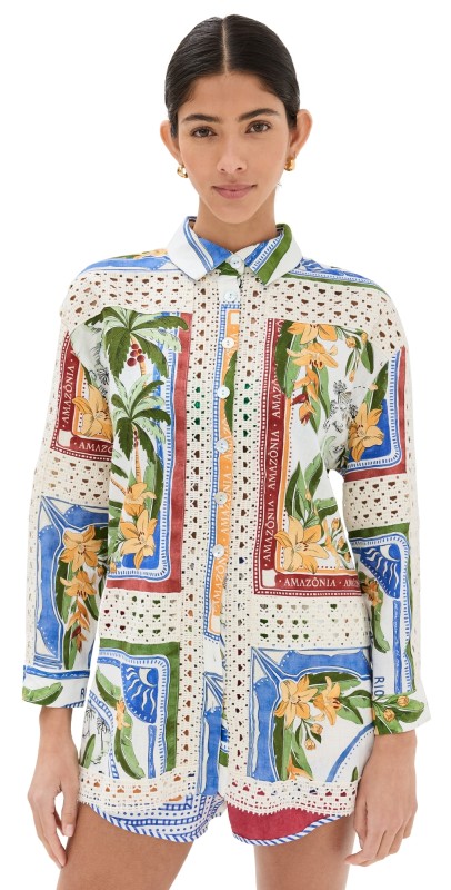 FARM Rio Tropical Destination Crochet Shirt Tropical Destination Off-white