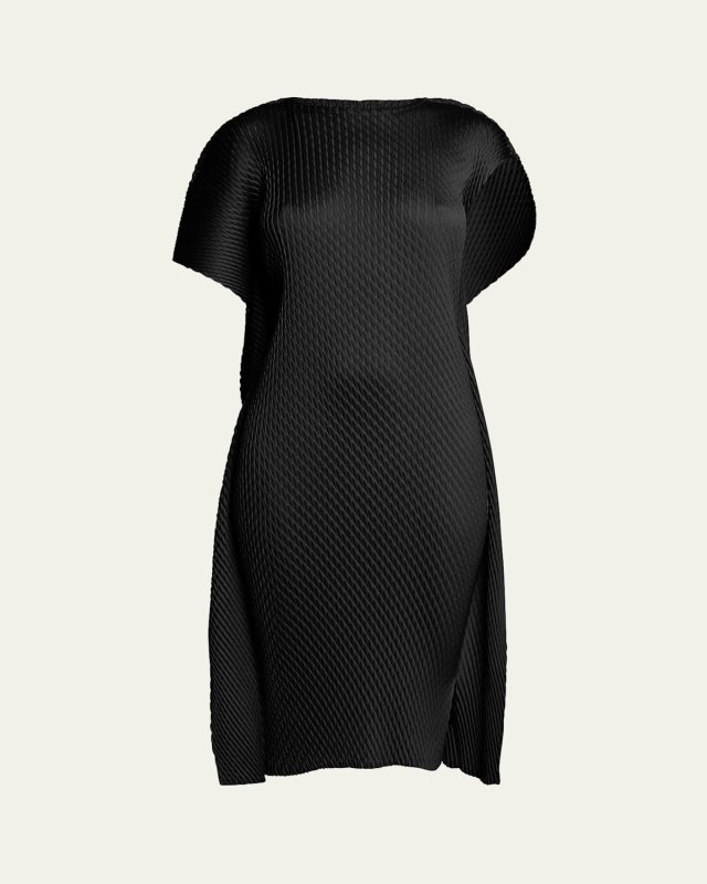Sleek Pleats Fold-Over Midi Dress