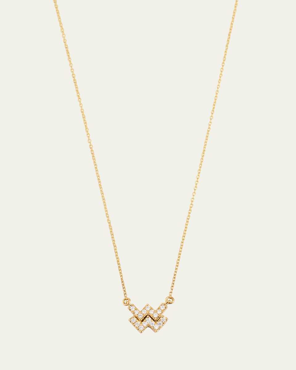 Star Sign Necklace, Aquarius, in Yellow Gold and White Diamonds