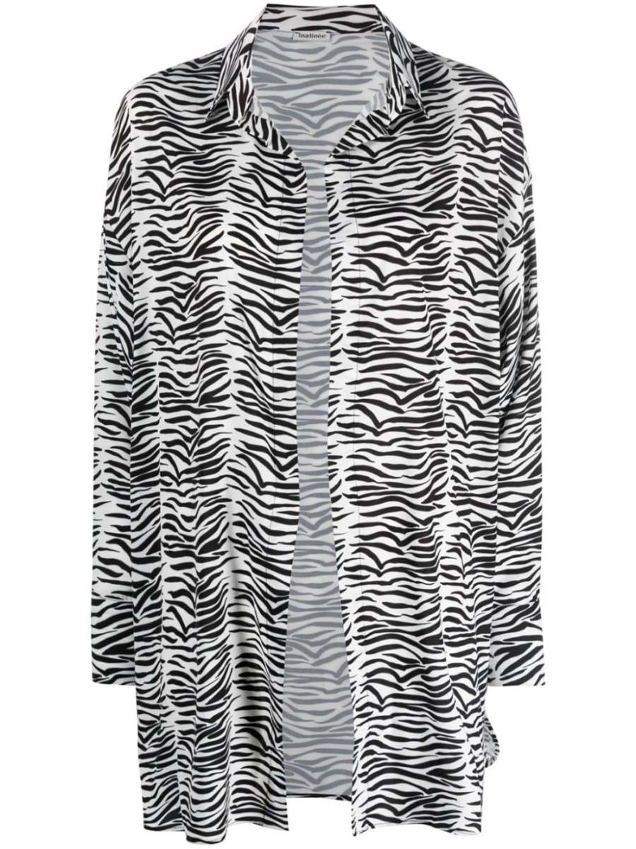 zebra-print open-front shirt