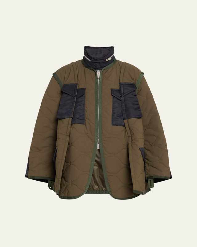 High-Neck Layered Quilted Jacket