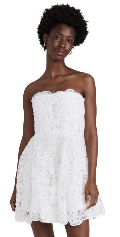Self Portrait White Beaded Sequin Bandeau Mini Dress White