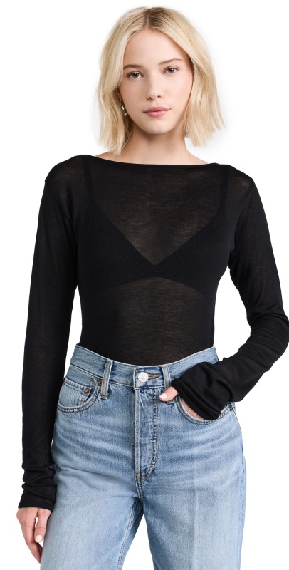 DL1961 Long Sleeve Boat Neck Tee Black (Knit)