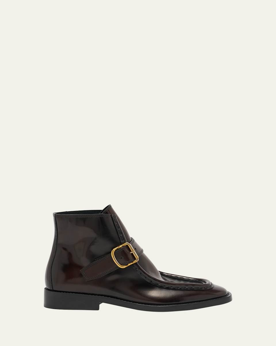 Leather Buckle Loafer Booties
