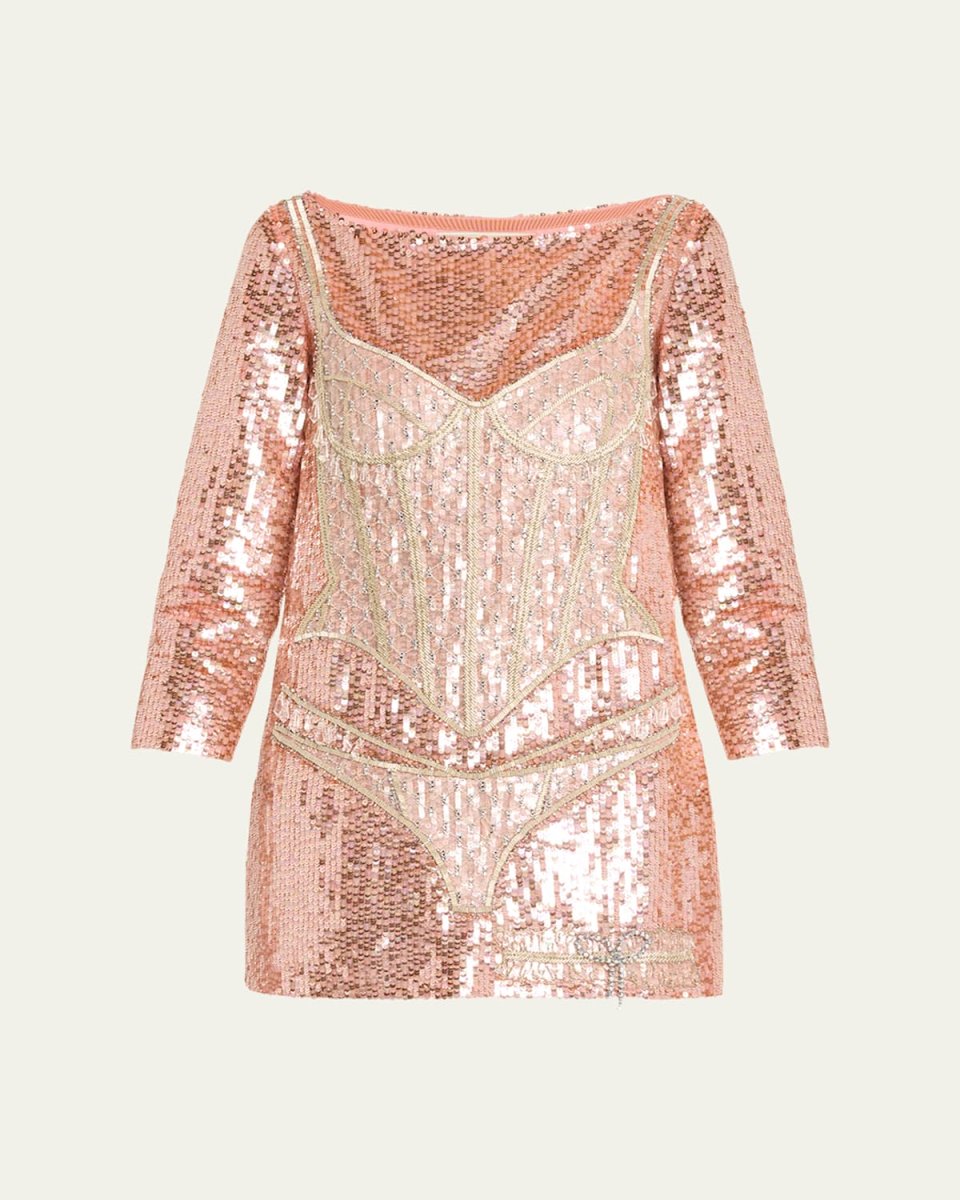 Sequined Beaded Crystal Lingerie Mini Dress