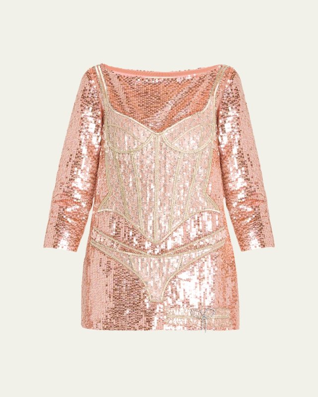 Sequined Beaded Crystal Lingerie Mini Dress
