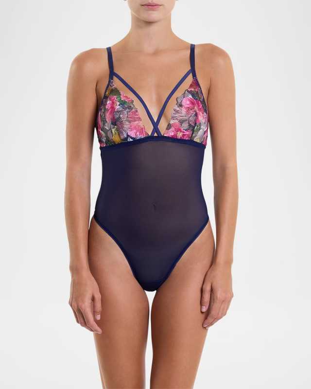 &Oh Wildly Blooming Embroidered Mesh Bodysuit