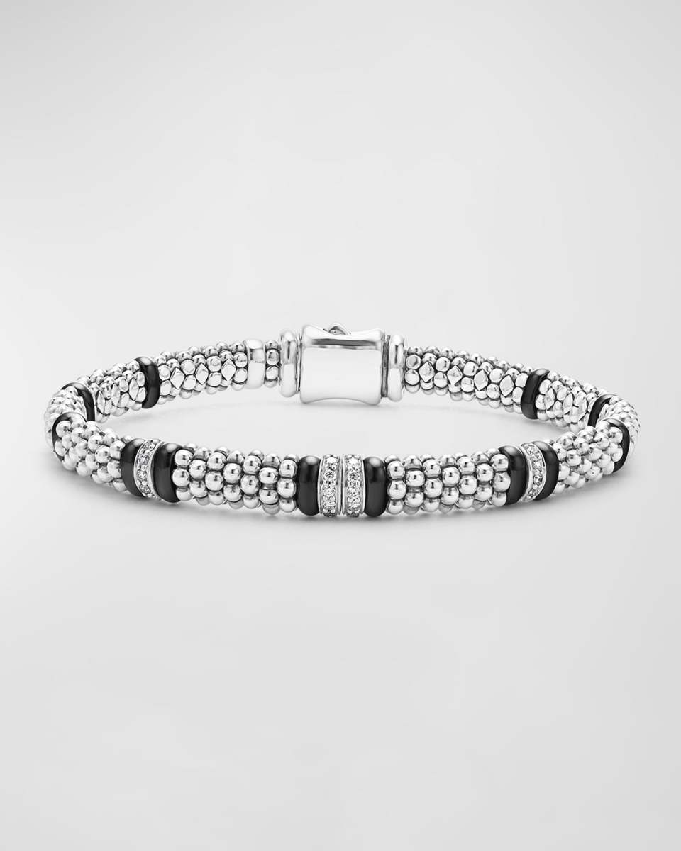 Black Caviar Ceramic and Diamond 4-Link Reverse 6mm Rope Bracelet