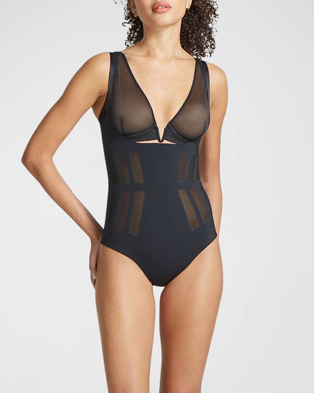 Luxe Control Open-Bust Thong Bodysuit