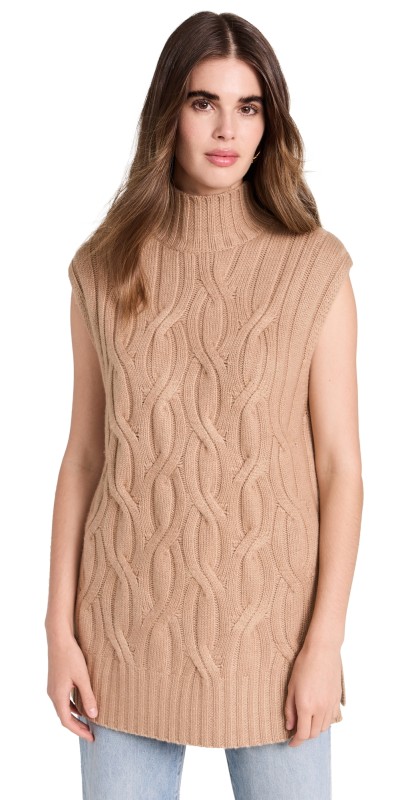 Autumn Cashmere Chunky Cable Sleeveless Cashmere Tunic Camel