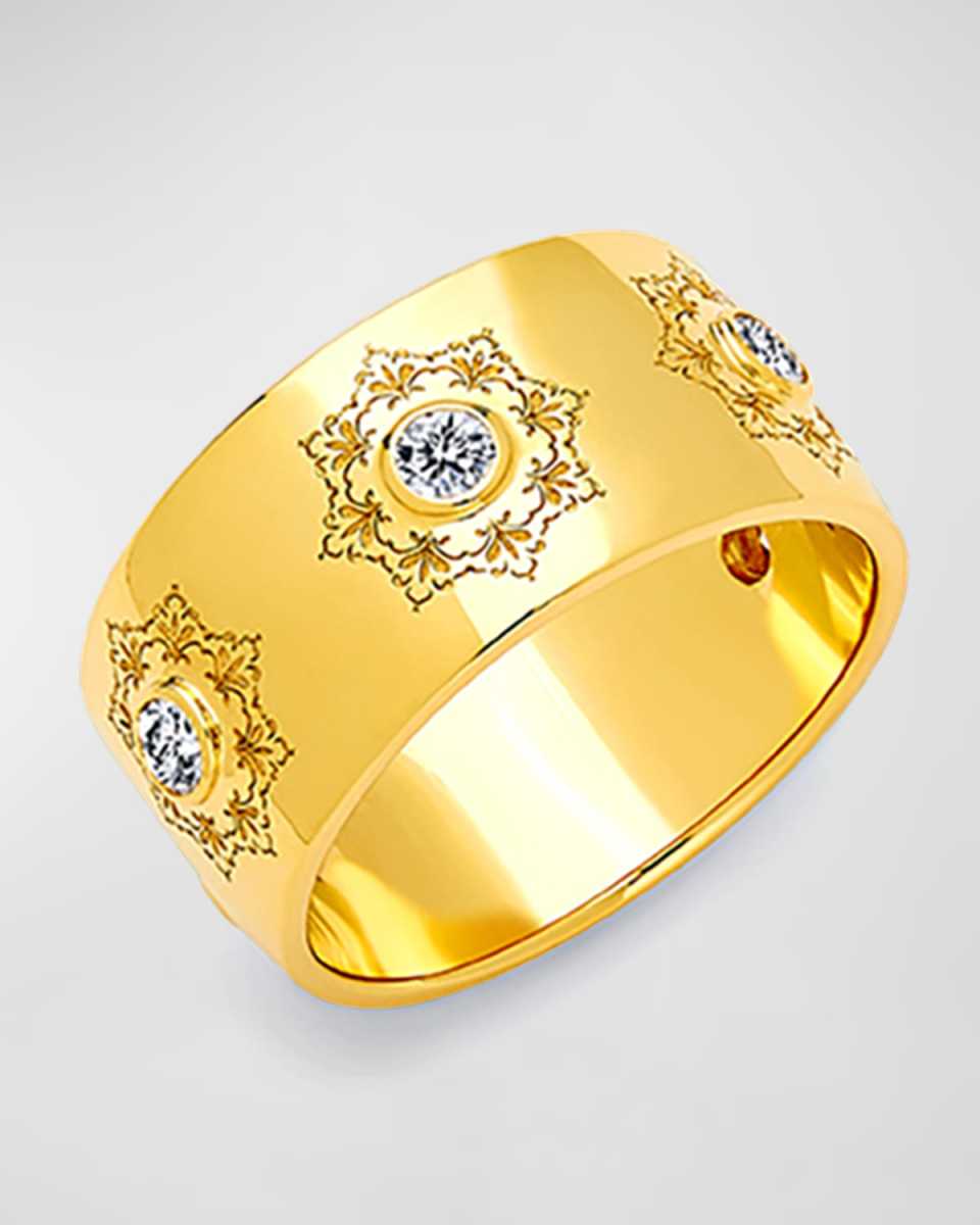 Mogul 18K Gold Cigar Band Ring with Champagne Diamonds, Size