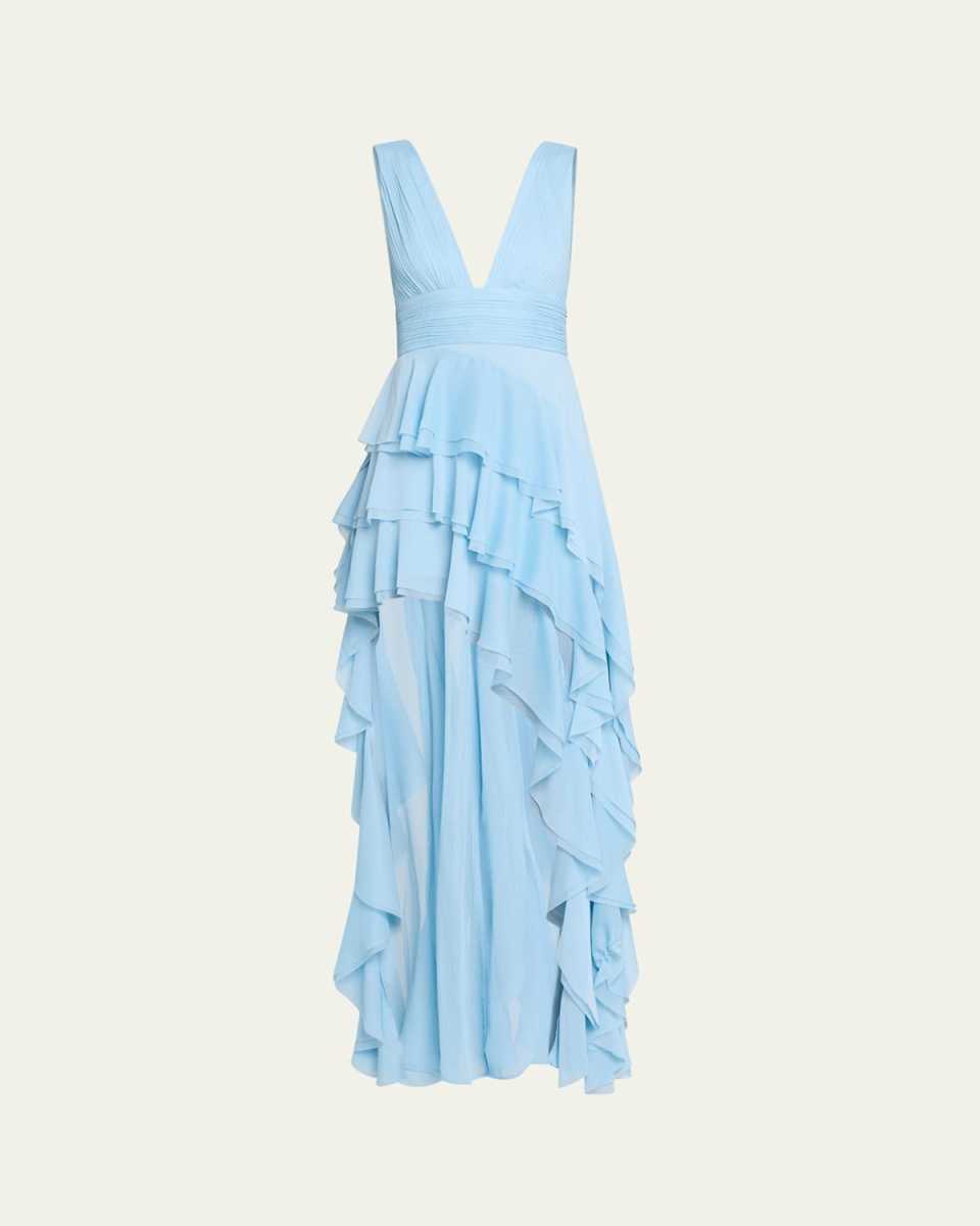 Holly Asymmetric Ruffle Midi Dress