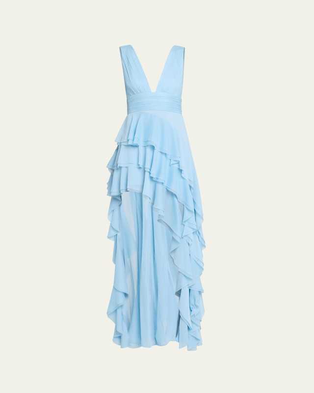 Holly Asymmetric Ruffle Midi Dress