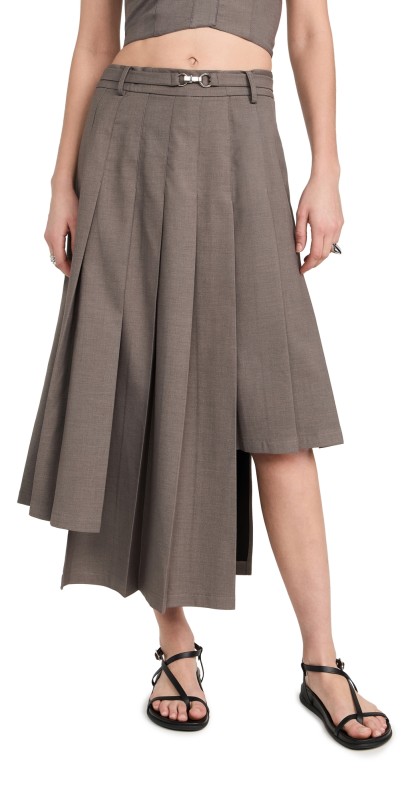 ROKH Box Pleats Midi Skirt Taupe