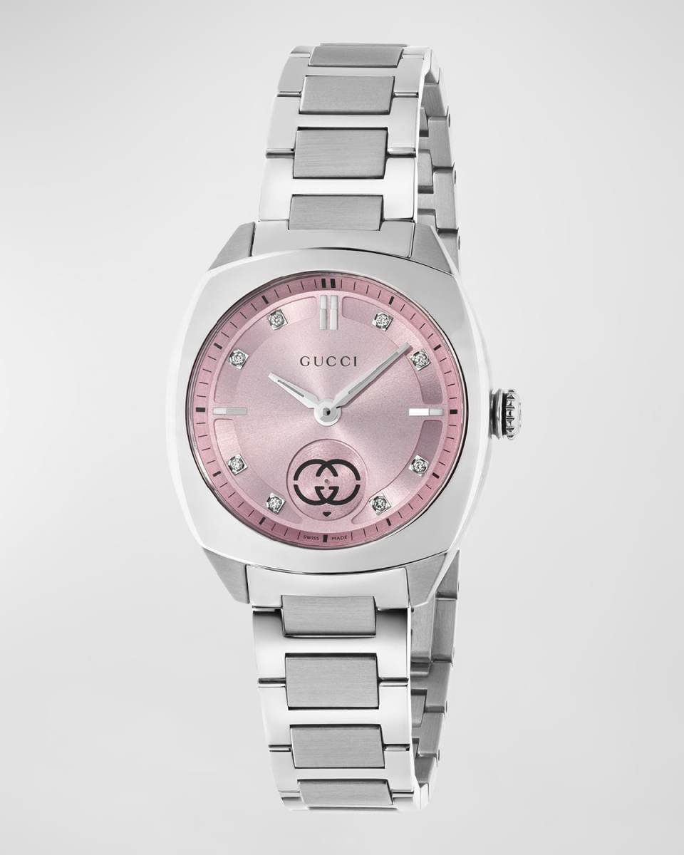 Interlocking G Small Pink 8 Diamond Stainless Steel Watch with Bracelet Strap