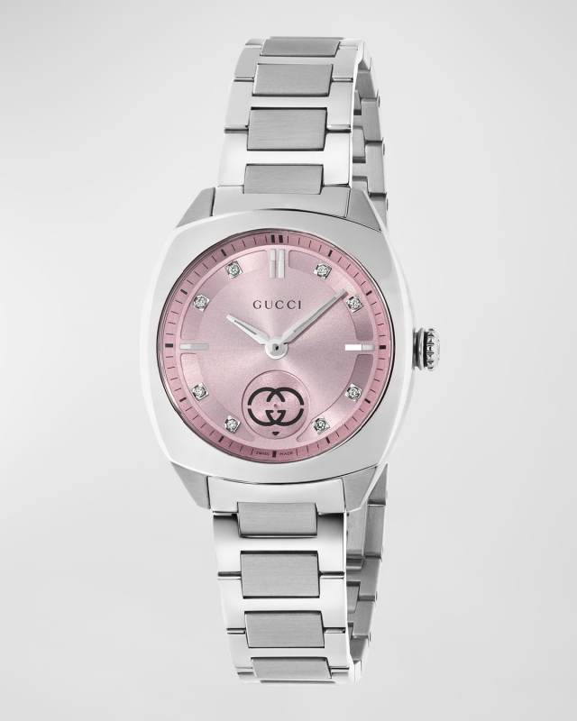 Interlocking G Small Pink 8 Diamond Stainless Steel Watch with Bracelet Strap
