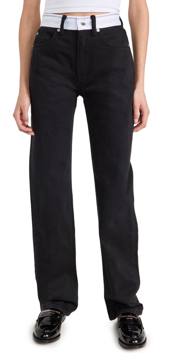 Alexander Wang Logo Webbing Mid Rise Relaxed Straight Jeans Washed Black