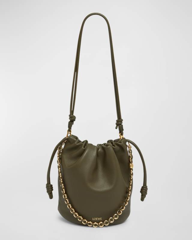 x Paula's Ibiza Flamenco Bucket Bag in Napa Leather with Chain