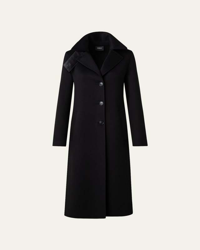 Leather Collar Cashmere Coat