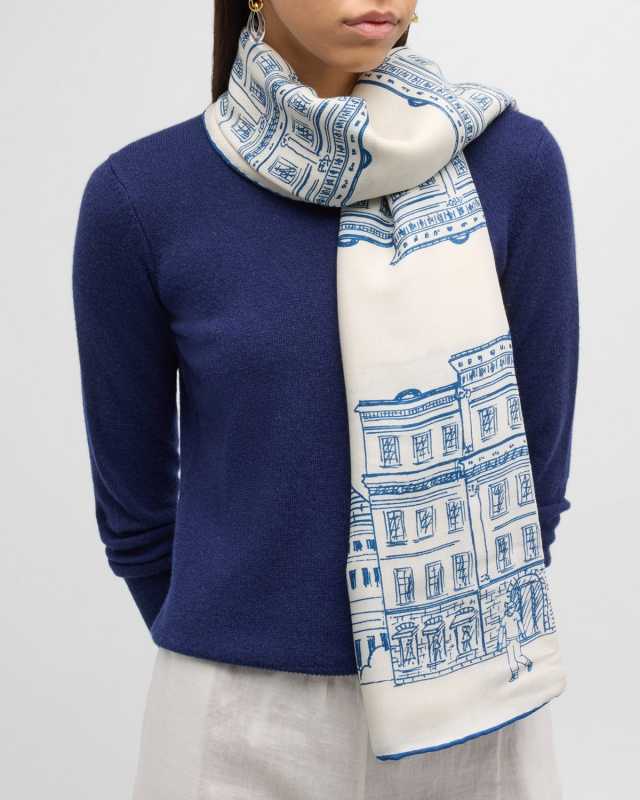 Asti Printed Light Blue Cashmere-Blend Scarf