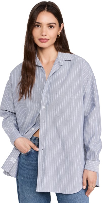Frank & Eileen Oversized Button-Up Shirt Navy Stripe