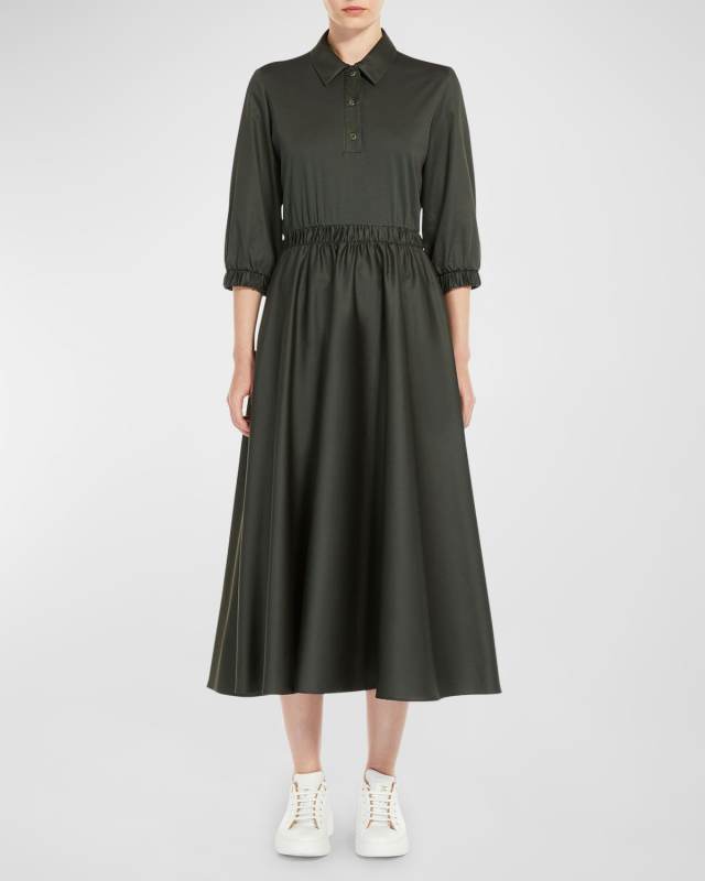 Maggio Elbow-Sleeve A-Line Midi Dress