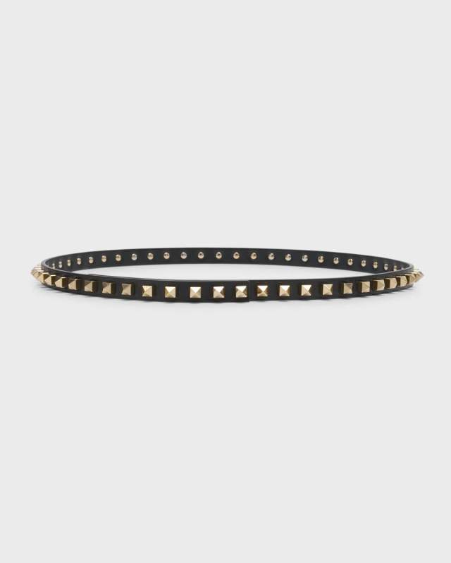Rocketed Leather Skinny Belt