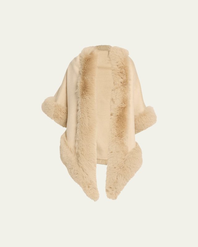 Cashmere Faux Fur Trimmed Diamond Wrap