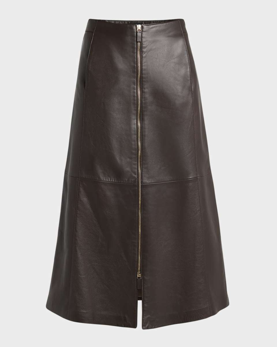 Zip-Up Leather Maxi Skirt