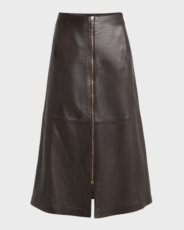 Zip-Up Leather Maxi Skirt