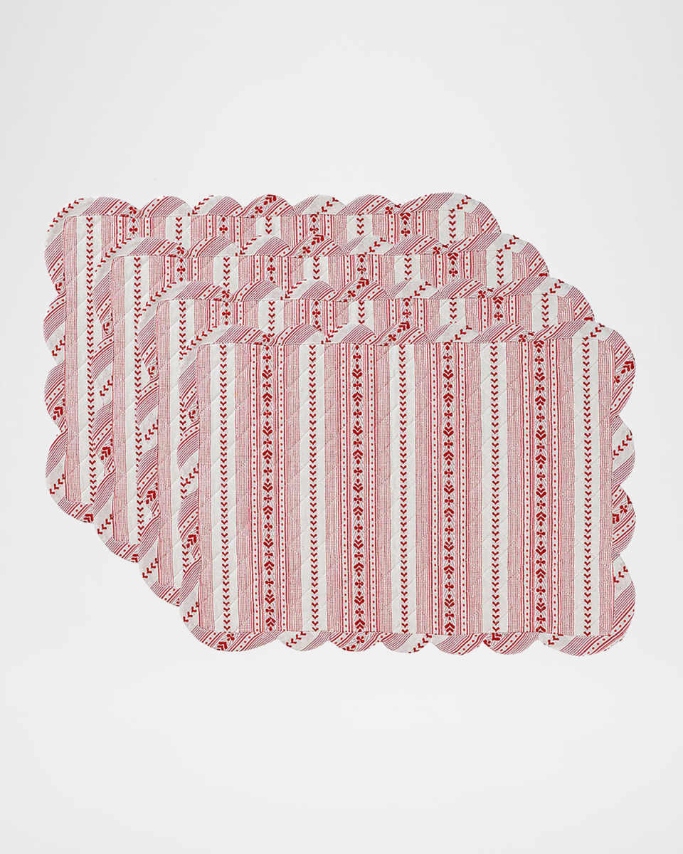 Villa Stripe Quilted Red Placemats, Set of 4